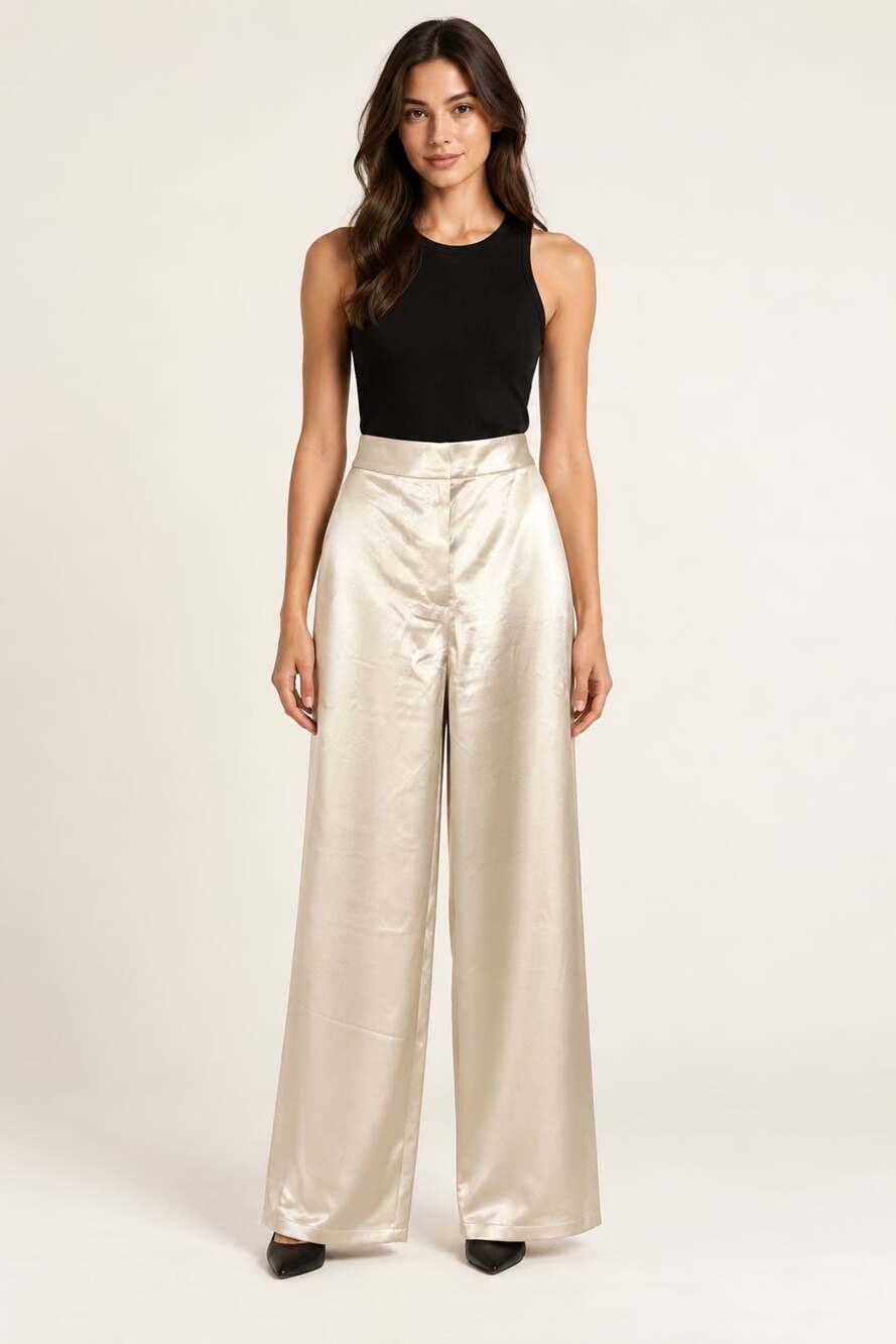 Women's Satin Solid Color High Waist Wide Leg Pants